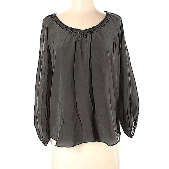 Rebecca Taylor Tops - REBECCA Taylor Dark Gray Silk Top with Sequin Neckline Size 2